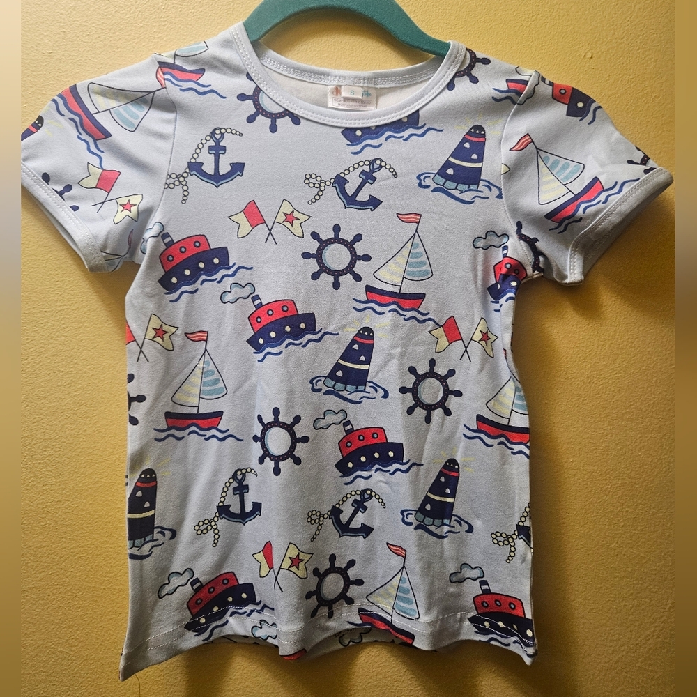 Shirley and Stone kids boy girl Sailboat Nautical pajama lounge sets Pockets